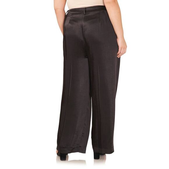 Vince Camuto Pants Pleated Wide Leg High Rise Flowy Satin Trousers Rich Black 14 - Picture 2 of 12